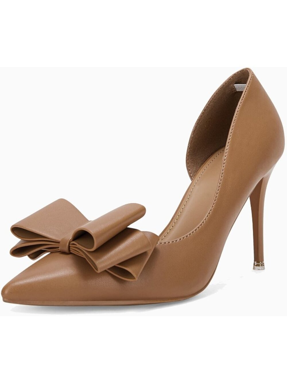 Women's Brown Rubber Closed Pointed Toe Wedding lovely Fashionable Bow Heels - Picture 3 of 6